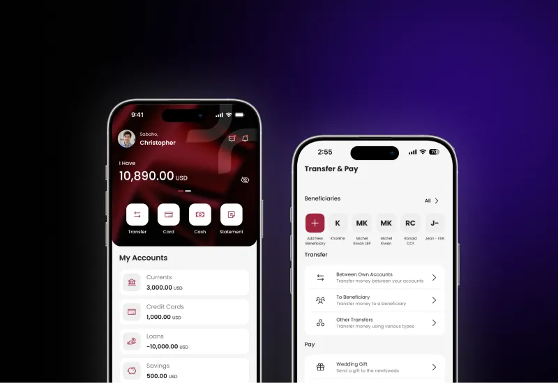 شاشات تطبيق BLF للخدمات المصرفية الرقمية بتصميم وهندسة يوريسكو