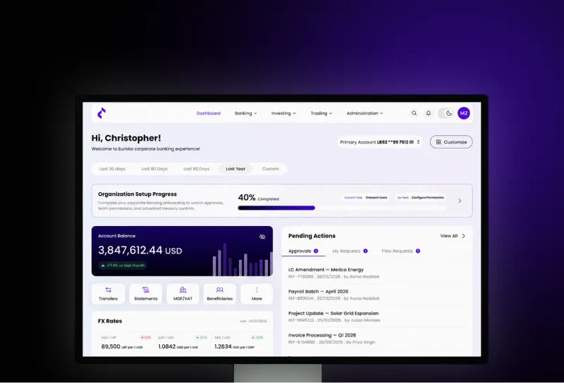 واجهات منصة الخدمات المصرفية للشركات من Eurisko