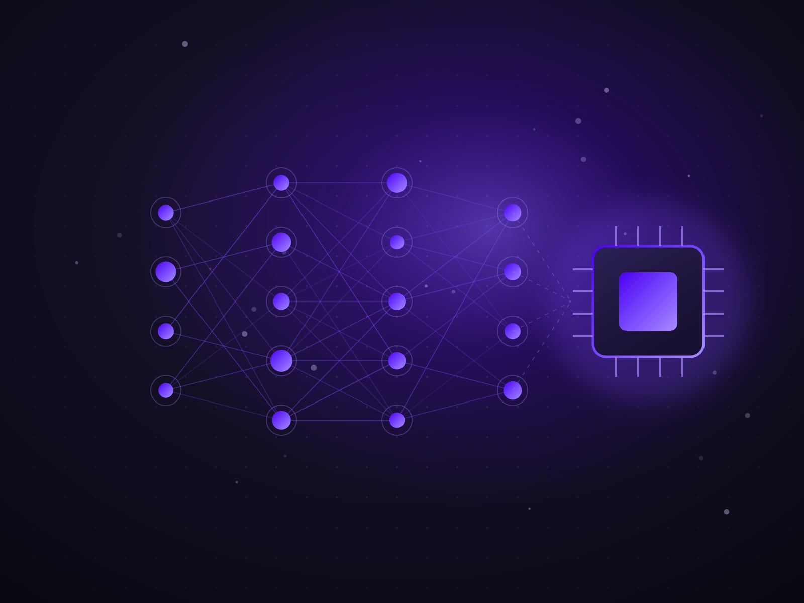 Neural network feeding a processor core, illustrating enterprise AI adoption