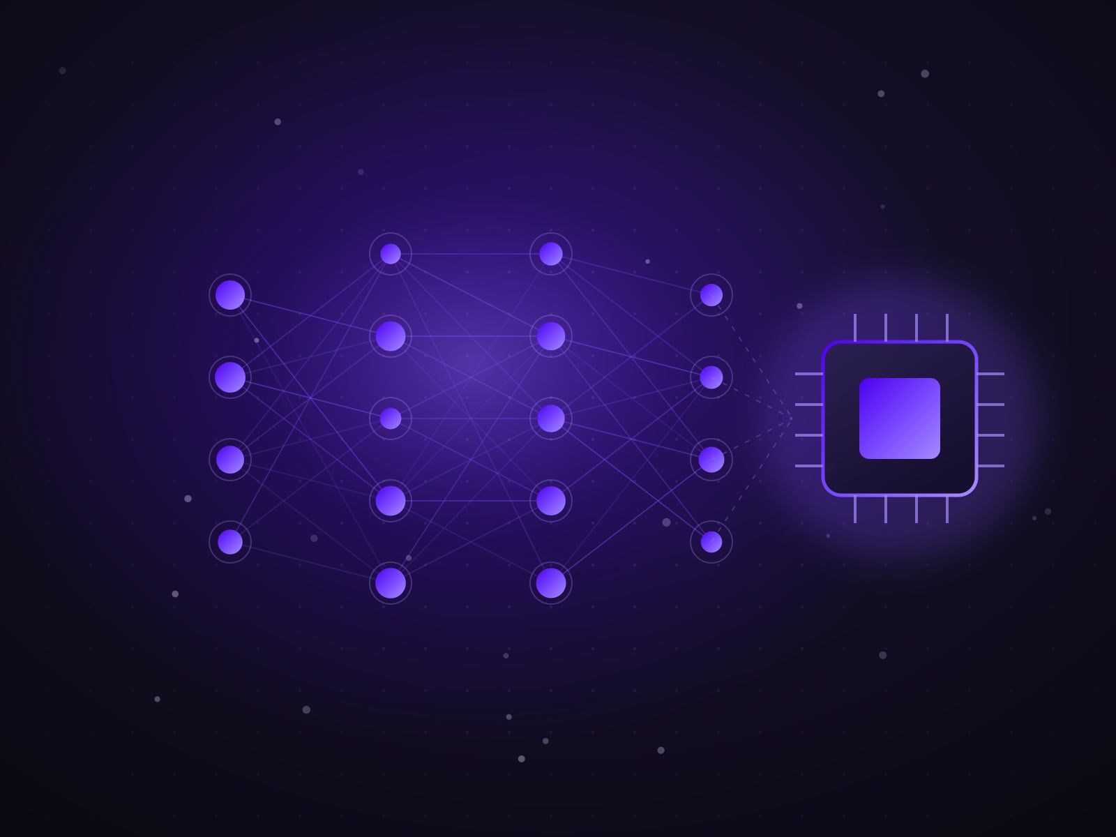 Neural network feeding a processor core, illustrating enterprise AI adoption