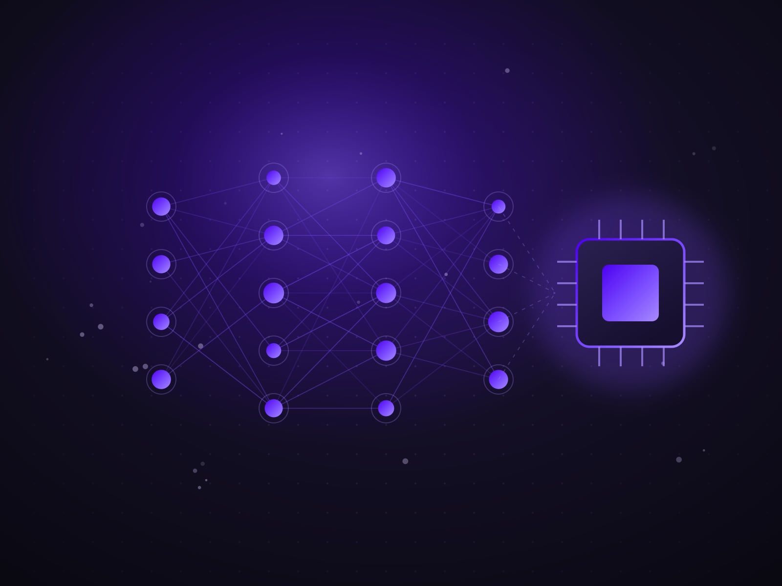 Neural network feeding a processor core, illustrating enterprise AI adoption
