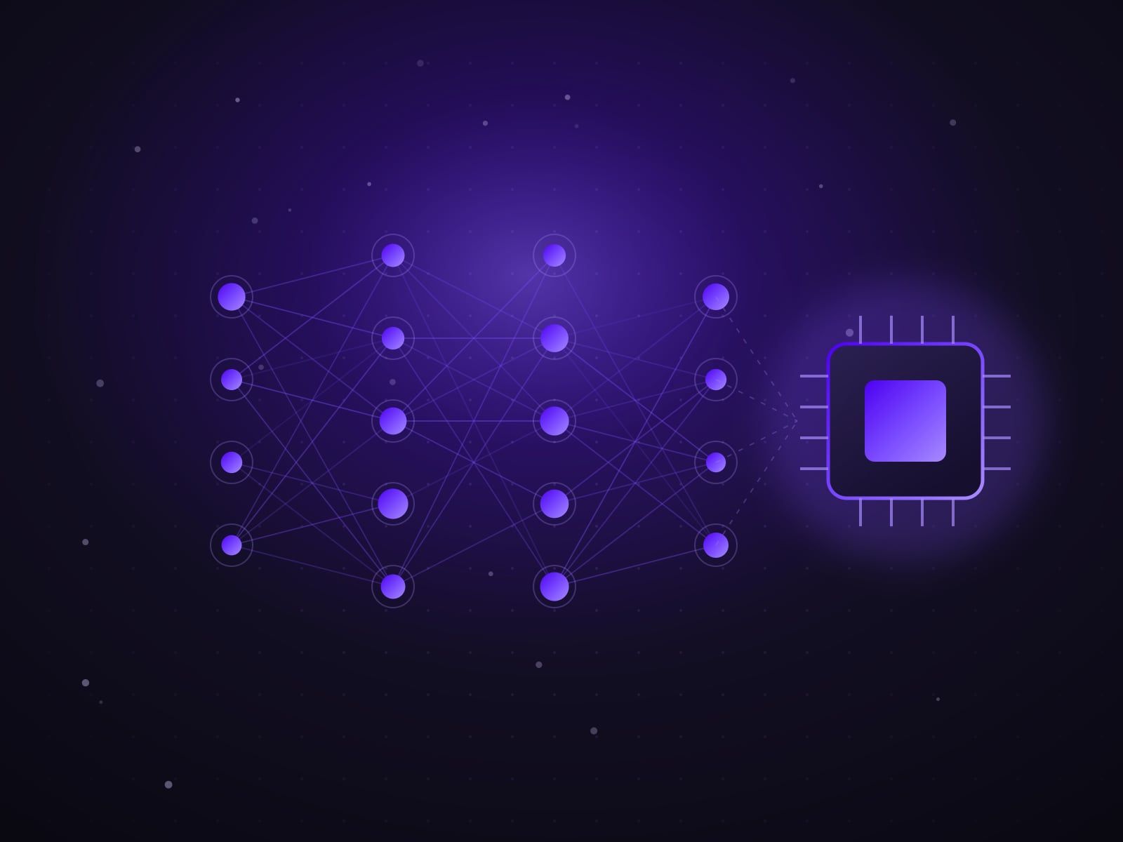 Neural network feeding a processor core, illustrating enterprise AI adoption